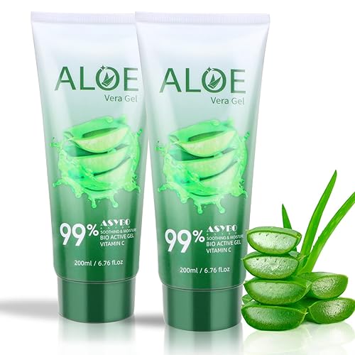 ASYBO 200x2 ML Aloe Vera Gel - 99% Organic Pure Aloe Vera Hydrating Face & Body Moisturizer, Natural Aloe Cream for Dry Skin, Sunburn, Acne, Soothing Beauty & Personal Care ASYBO