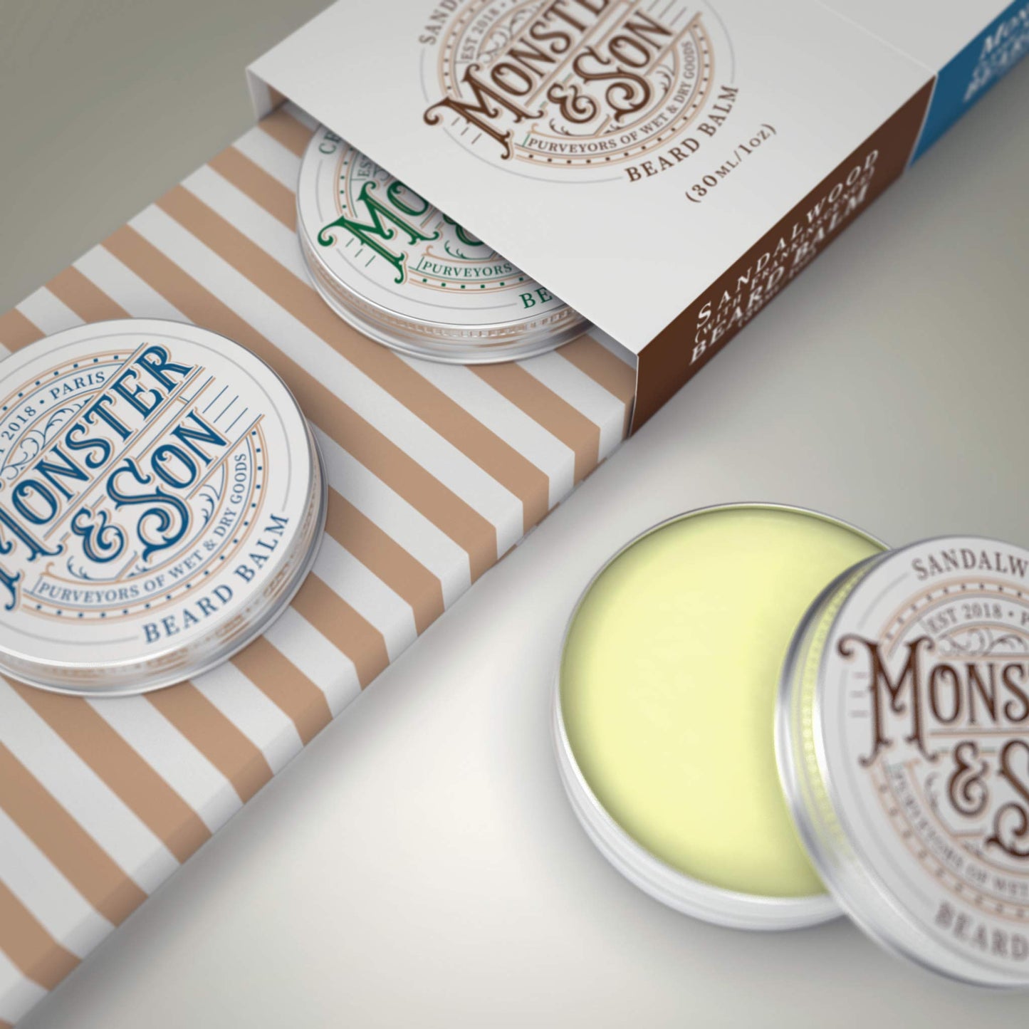 Monster&Son Organic Beard Balm Variety Pack x3 - Helps to Hydrate, Style and Promote New Hair Growth - Rich in Vitamins & Minerals - Jojoba Oil, Shea Beauty and Personal Care Monster&Son