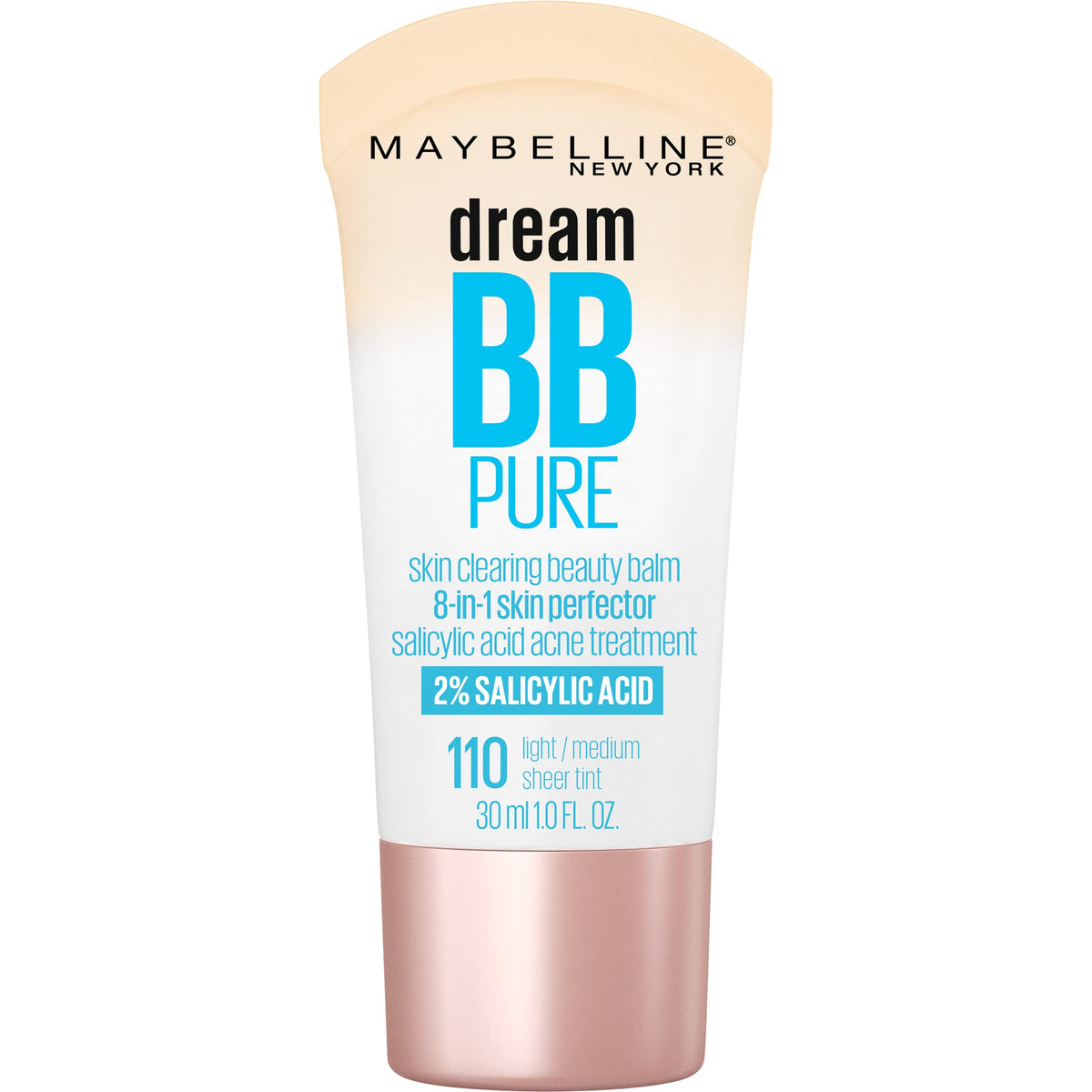 Maybelline Dream Pure Skin Clearing BB Cream, 8-in-1 Skin Perfecting Beauty Balm With 2% Salicylic Acid, Sheer Tint Coverage, Oil-Free, Light/Medium