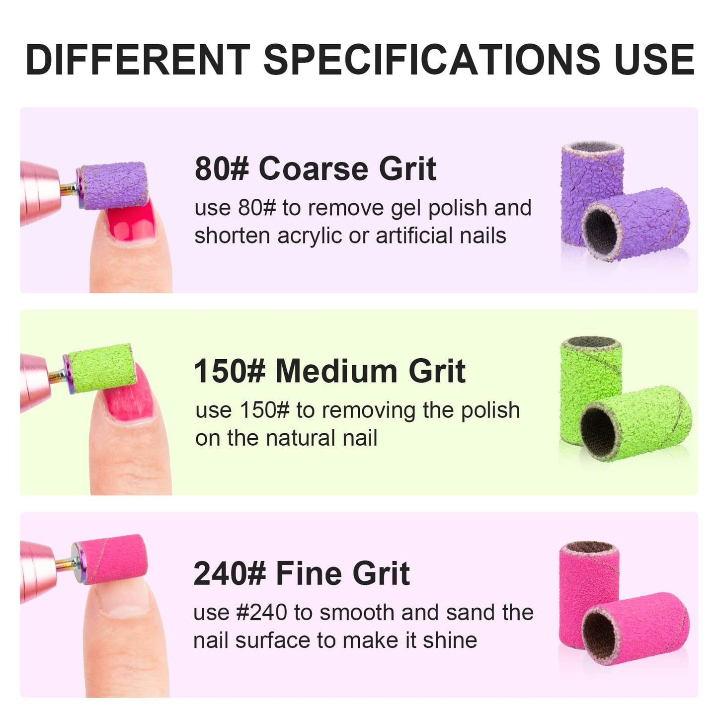 Rolybag Sanding Bands for Nail Drill Sanding Bands#80#150#240 Grits 210Pcs Color Coarse Fine Nail Sanding Bands 2Pcs Nail Drill Bits 3/32" Mandrel Beauty & Personal Care Rolybag