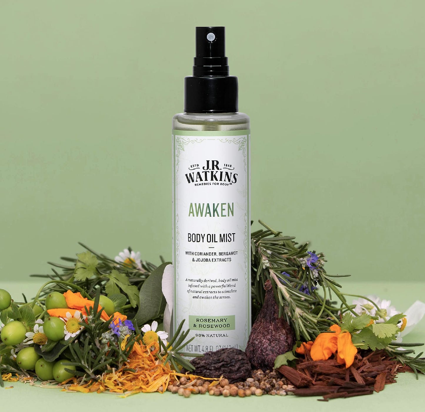 J.R. Watkins Awaken Body Oil Mist, Hydrates Skin, Stimulates and Awakens Senses, Natural Rosemary & Rosewood, 4.8 oz Beauty & Personal Care J.R. Watkins