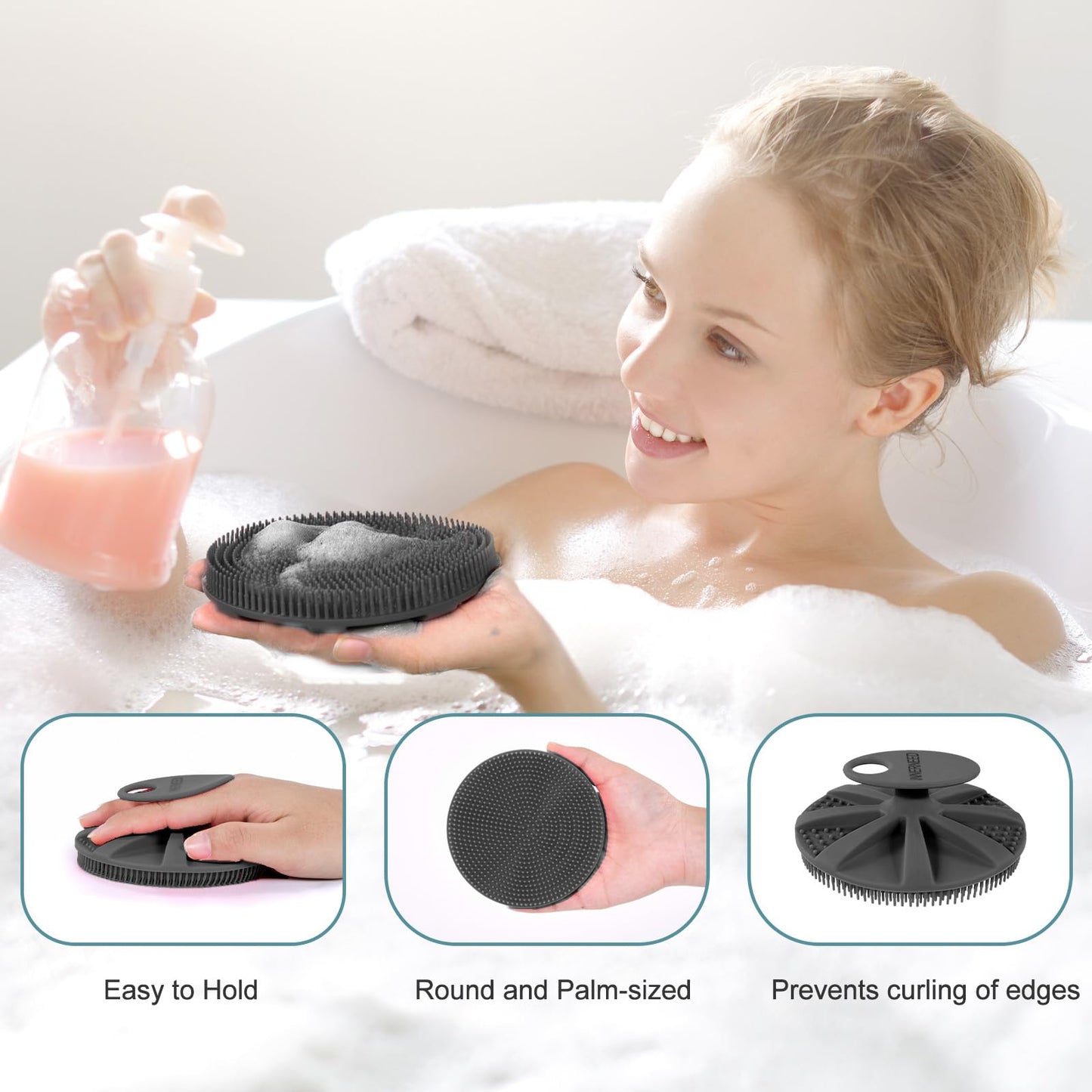 INNERNEED Food-Grade Soft Silicone Body Scrubber Shower Brush Handheld Cleansing Skin Brush, Gentle Exfoliating and Lather Well (Black+Gray) Beauty and Personal Care INNERNEED
