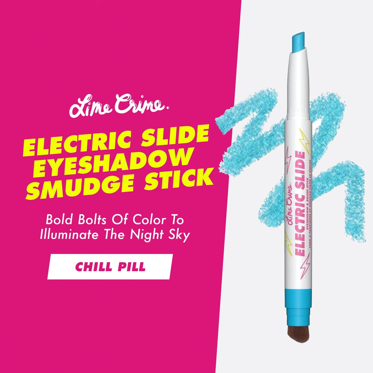Lime Crime Electric Slide Eyeshadow & Brush Stick, Chill Pill (Metallic Teal) - Lightweight 2-in-1 Eyeshadow Smudge Stick with Angled Brush for Long Beauty & Personal Care Lime Crime