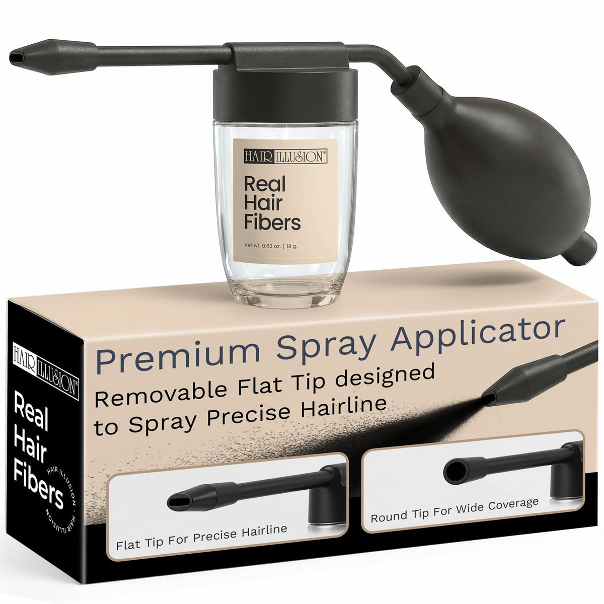 Hair Illusion Spray Applicator Removable Flat Tip designed to Spray Precise Hairline or Remove Tip For Round Sprayer And Wide Coverage (does not