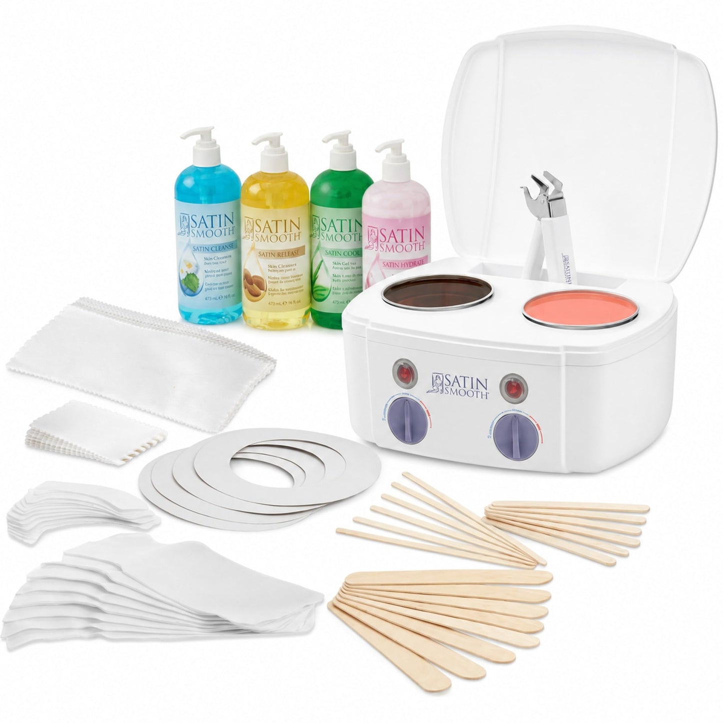 Satin Smooth Professional Dual Wax Warmer Kit - Hair Removal System with Hard & Soft Wax Accessories, Pre & Post-Wax Care Supplies, Spa Waxing Kit Beauty and Personal Care SATIN SMOOTH