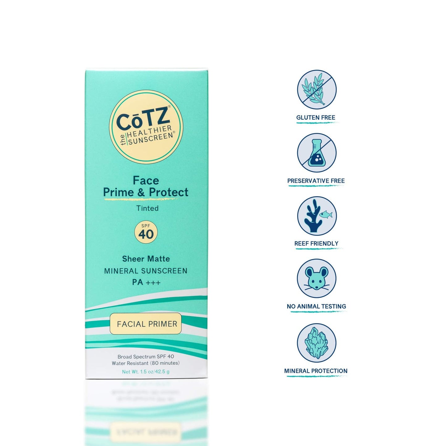 COTZ Face Prime & Protect Tinted Mineral Sunscreen and Facial Primer Broad Spectrum SPF 40; PA+++ 1.5 oz / 42.5 g. Beauty & Personal Care CoTZ