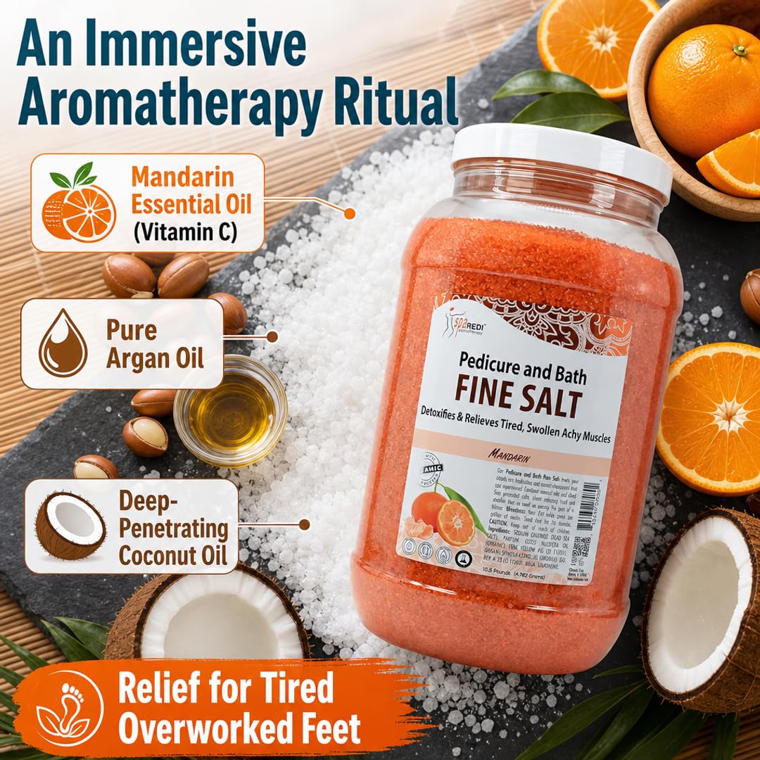 SPA REDI - Detox Foot Soak Pedicure and Bath Fine Salt, Mandarin, 128 Oz - Made with Dead Sea Salts, Argan Oil, Coconut Oil, and Essential Oil Beauty and Personal Care SPA REDI