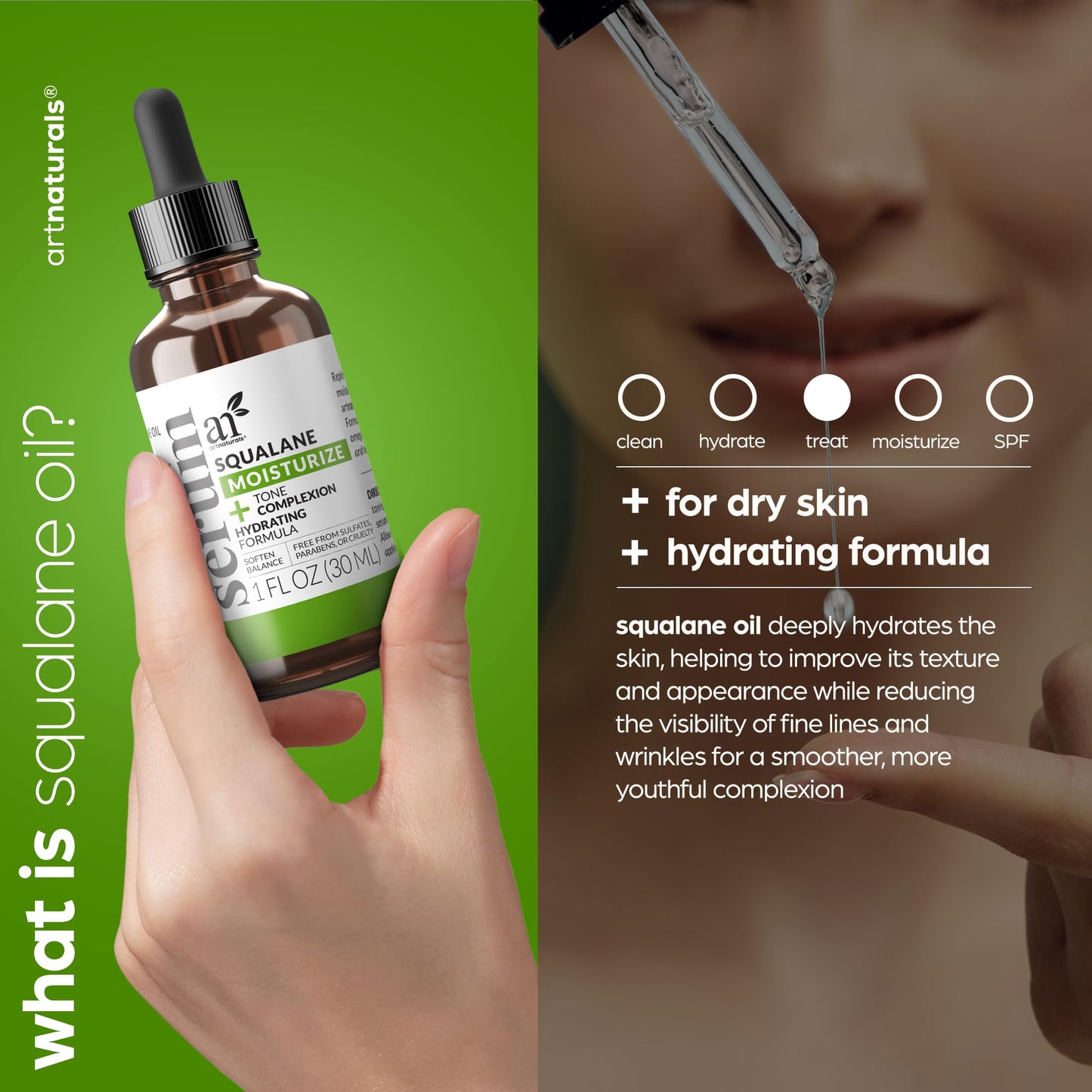 Artnaturals Squalane Oil - Pure & Natural Plant Facial Oil - Cold Pressed and Unrefined Premium Grade Multipurpose Moisturizing Oil for Skin Beauty & Personal Care Artnaturals