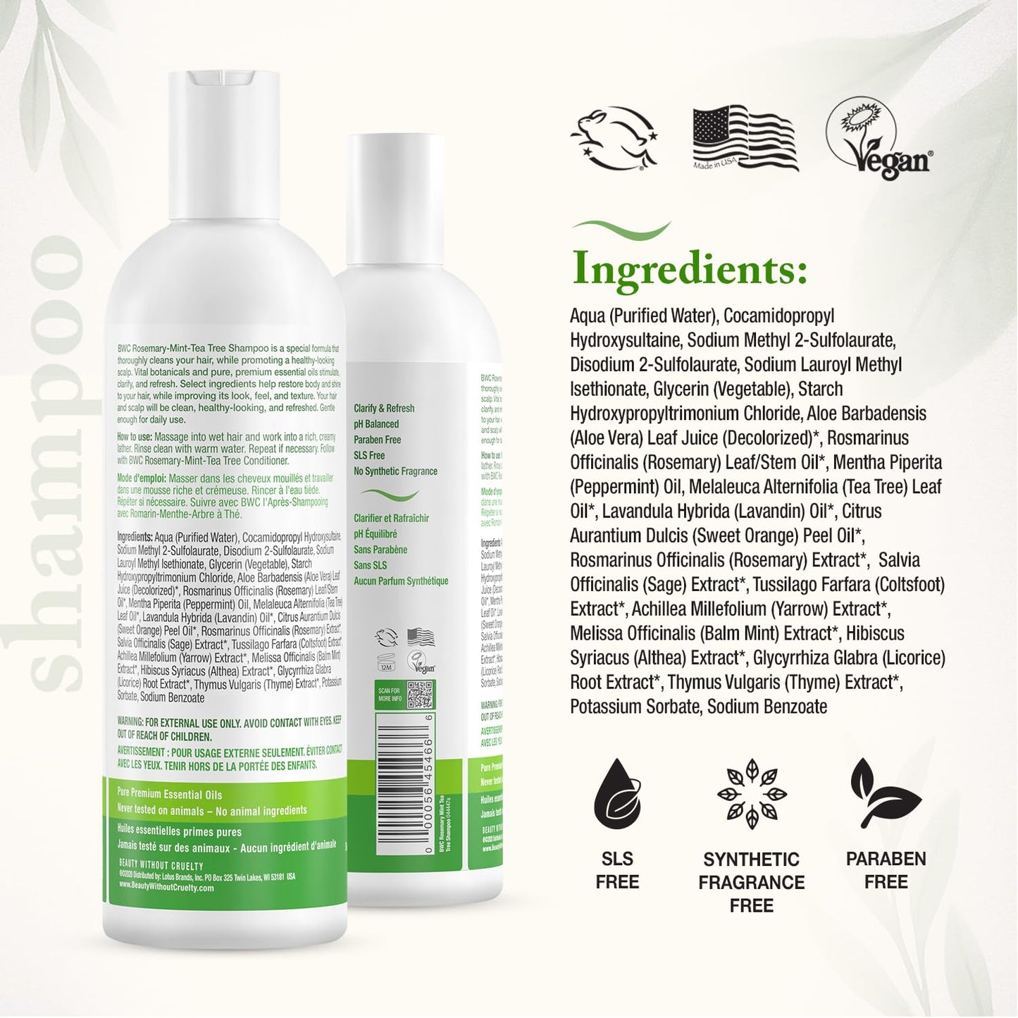 Beauty Without Cruelty Shampoo and Conditioner Set, Clarifying Rosemary Mint Tea Tree - Aromatherapy Hair & Scalp Treatment, SLS-Free, Vegan-Friendly Beauty & Personal Care Beauty Without Cruelty