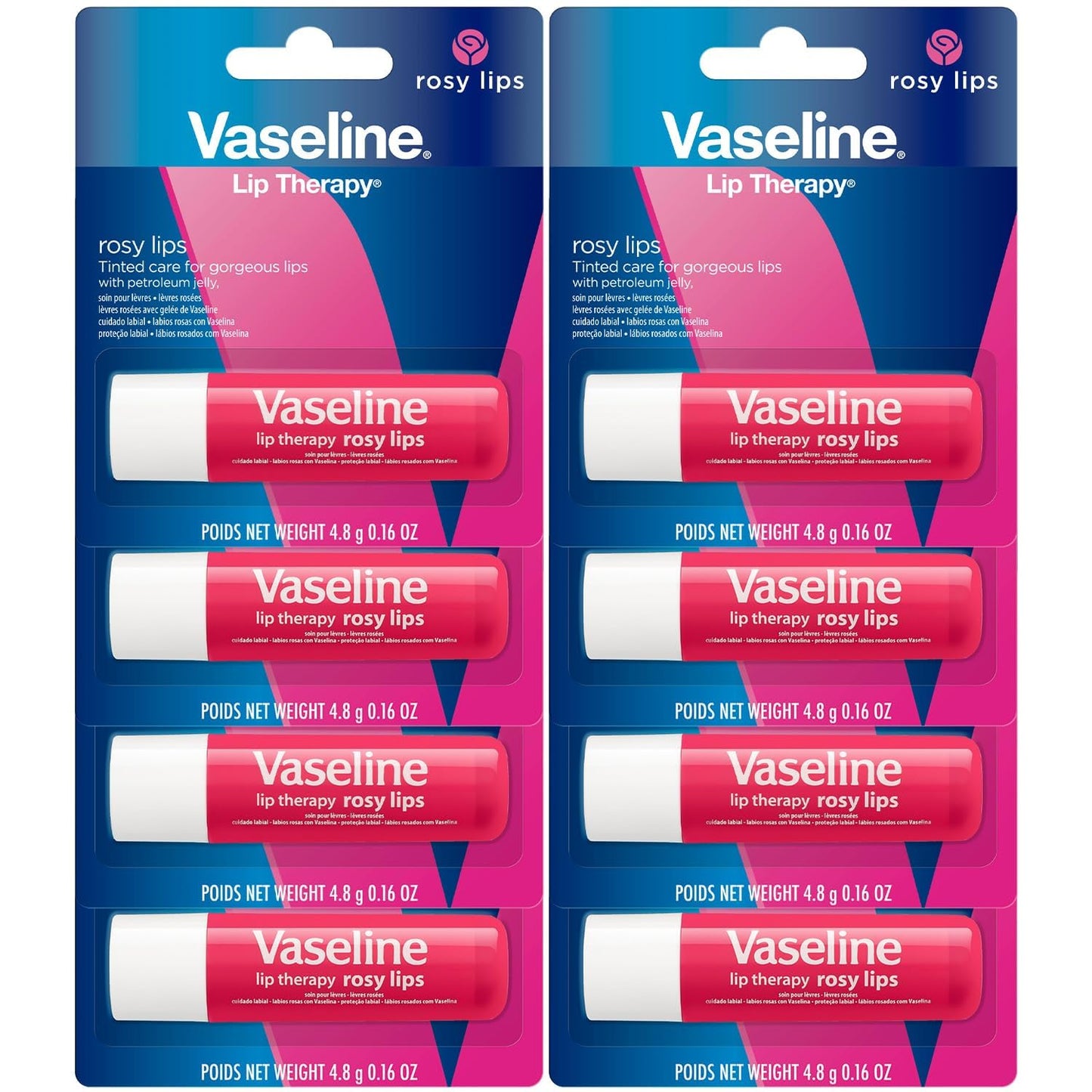 Vaseline Lip Therapy Rosy Lips 8-Pack - Moisturizing Lip Balm, Tinted, 0.16 Oz Ea Beauty and Personal Care Vaseline