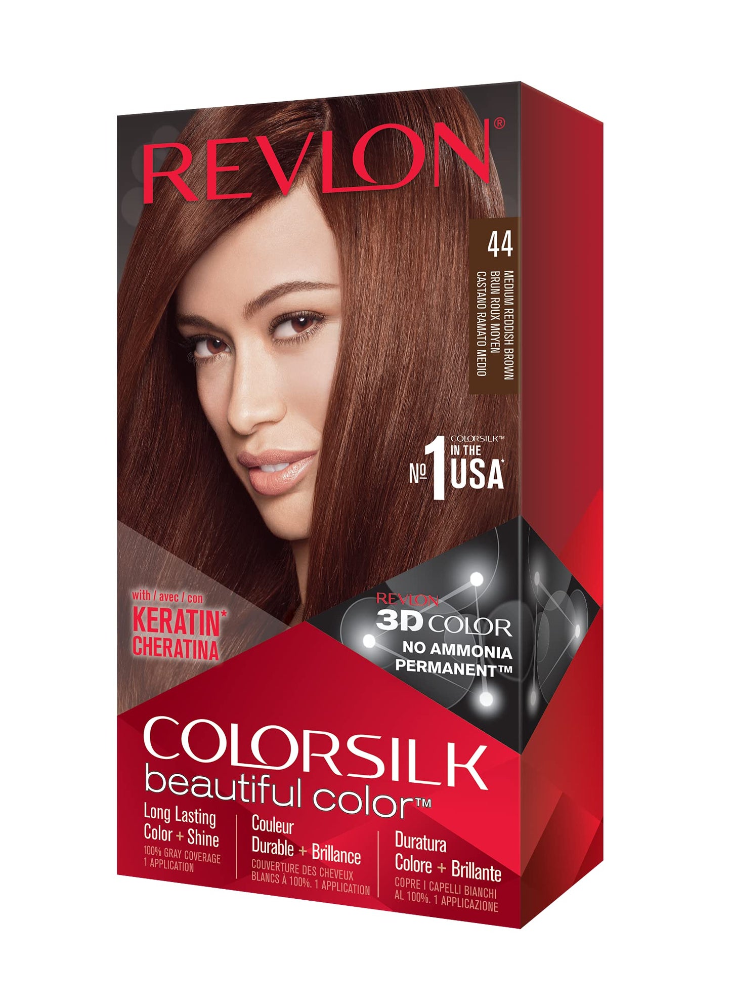 Revlon Colorsilk Beautiful Color, Permanent Hair Dye with Keratin, 100% Gray Coverage, Ammonia Free, 44 Medium Reddish Brown Beauty & Personal Care REVLON