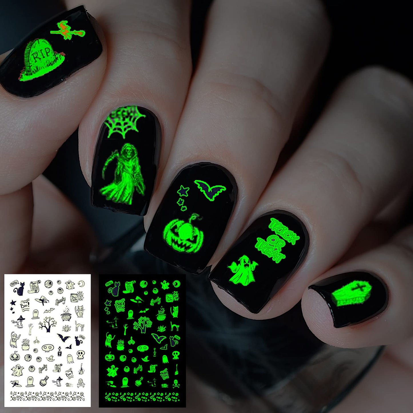 TailaiMei 10 Sheets Glow in The Dark Halloween Nail Stickers, Fluorescent Design Kids Nail Decals, Self-Adhesive DIY Nail Art Tips for Women Manicure Beauty & Personal Care TailaiMei
