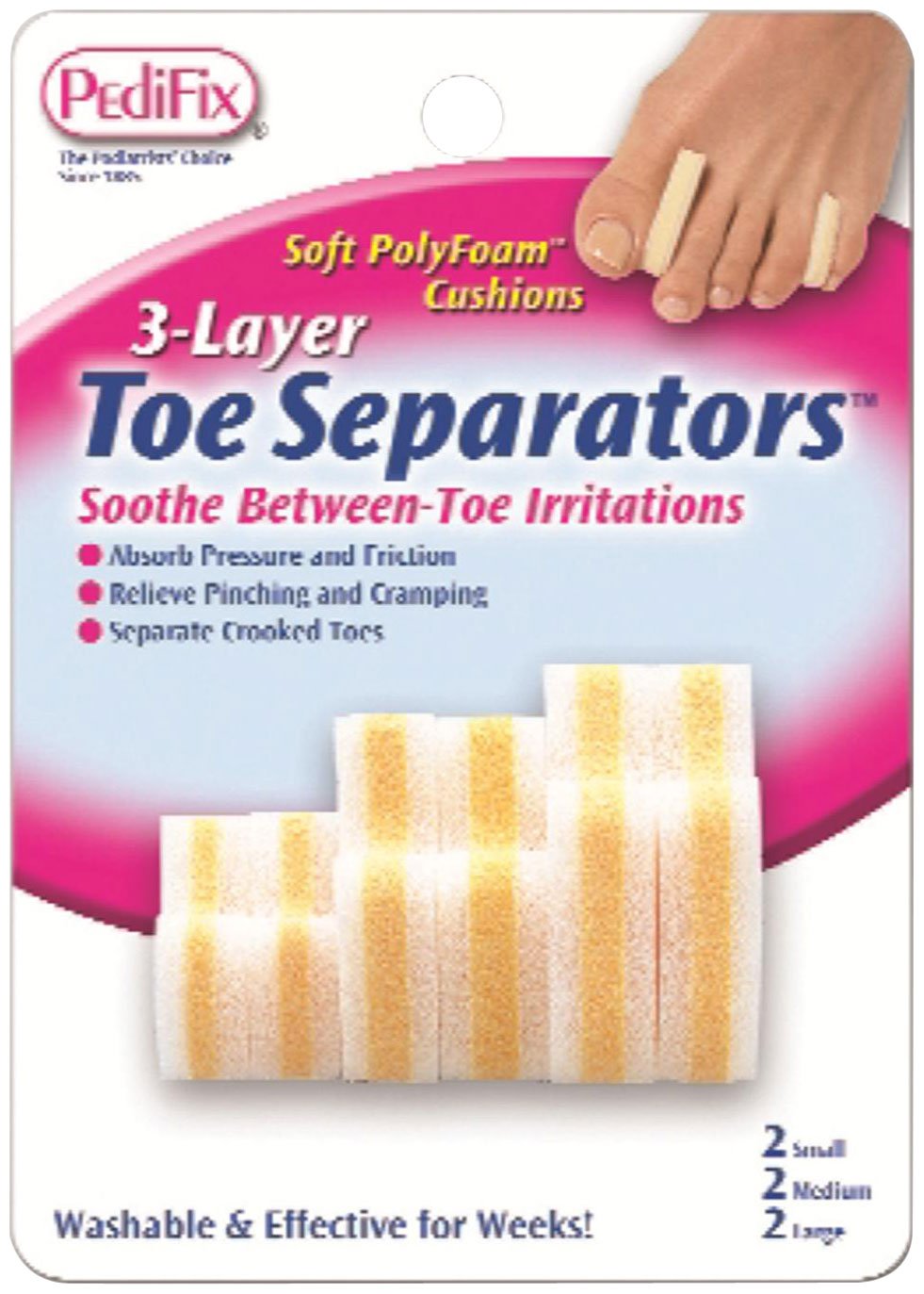 Pedifix 3-layer Toe Separators, 6-Count (Pack of 2)