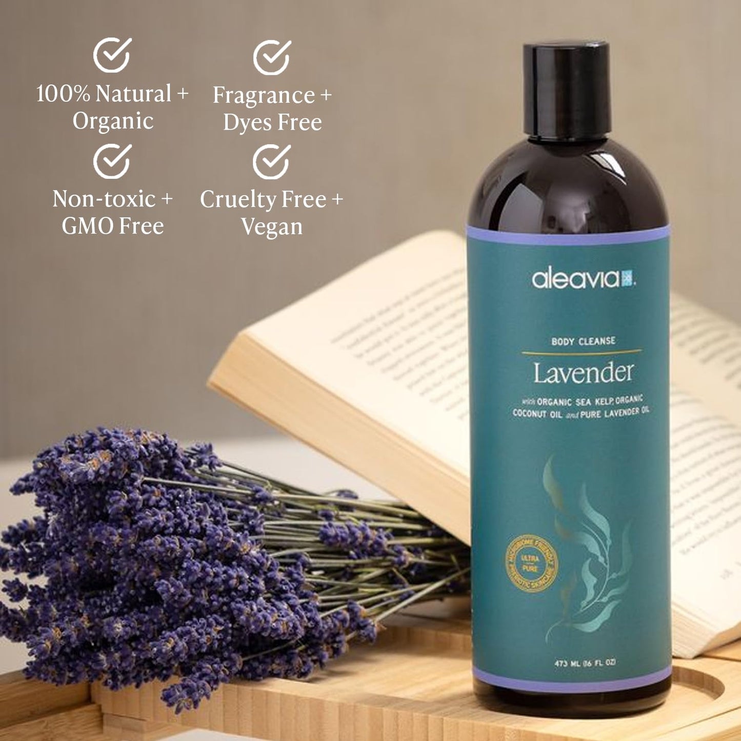 Aleavia Lavender Body Cleanse - Organic & All-Natural Prebiotic Body Wash, Scented with Pure Essential Oils - Nourish Your Skin Microbiome - 16 Oz. Beauty & Personal Care Aleavia