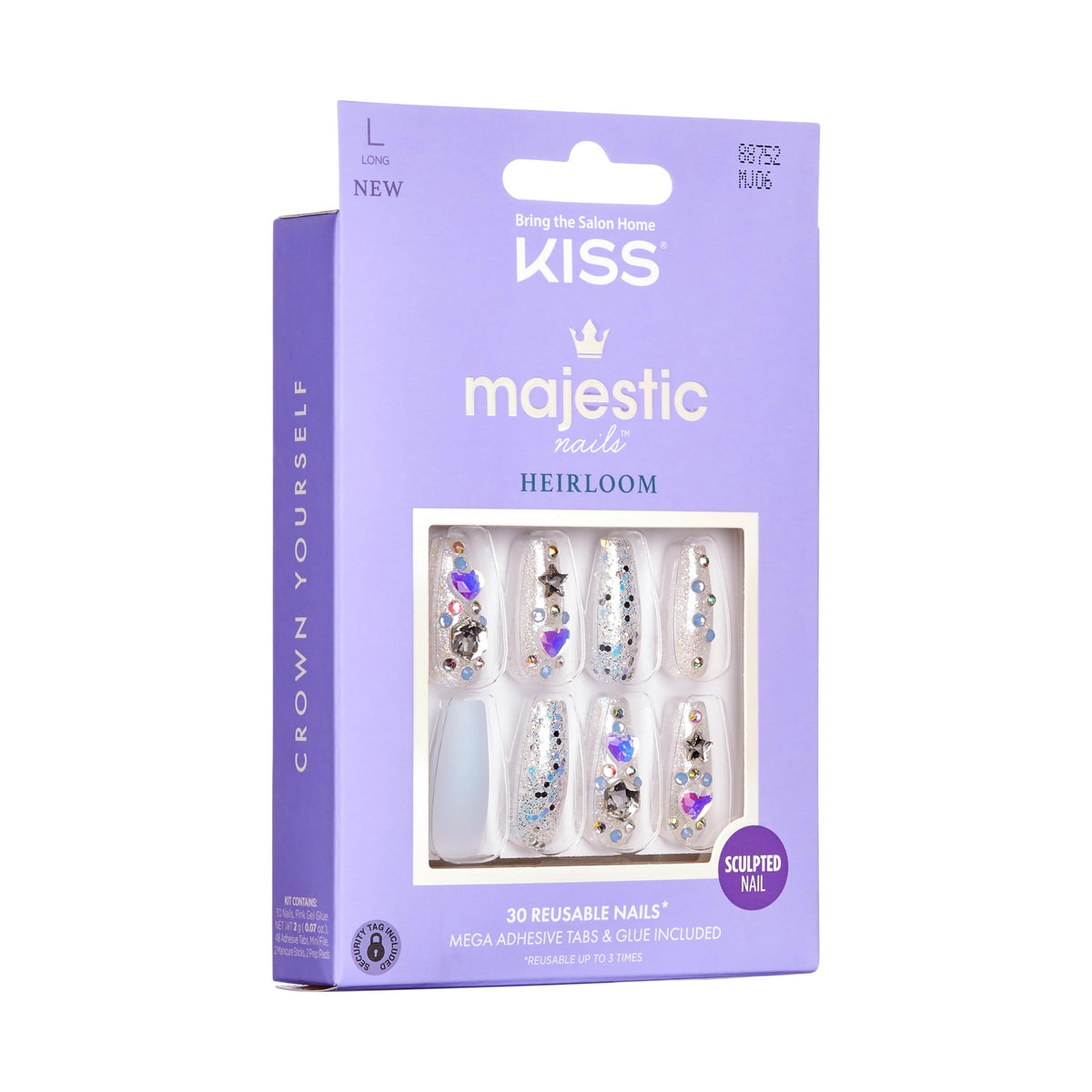 KISS Majestic Press On Nails, Nail glue included, 'Your Grace', Light Blue, Long Size, Coffin Shape, Includes 30 Nails, 2g glue, 2 Prep Pads, 2 of 24