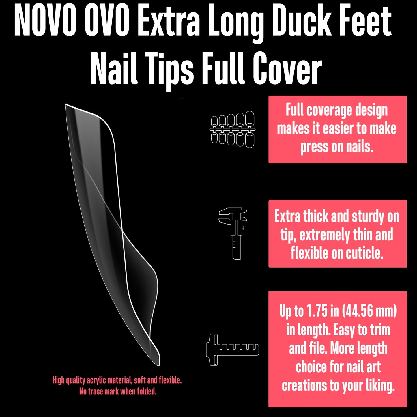 NOVO OVO 120 pcs Extra Long Duck Nail Tips Full Cover for Acrylic, Clear XL XXL Flare Feet Nails Press On, Y2K Vibe Wide French Soft Gel False Nail Beauty & Personal Care NOVO OVO