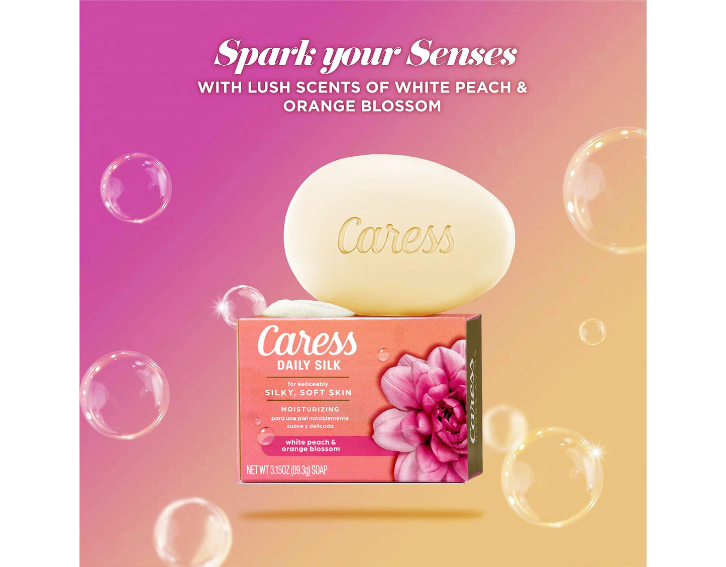Caress Daily Silk White Peach & Orange Blossom Moisturizing Beauty Bar Soap, 3.15 OZ - 4 Pack Beauty & Personal Care Caress