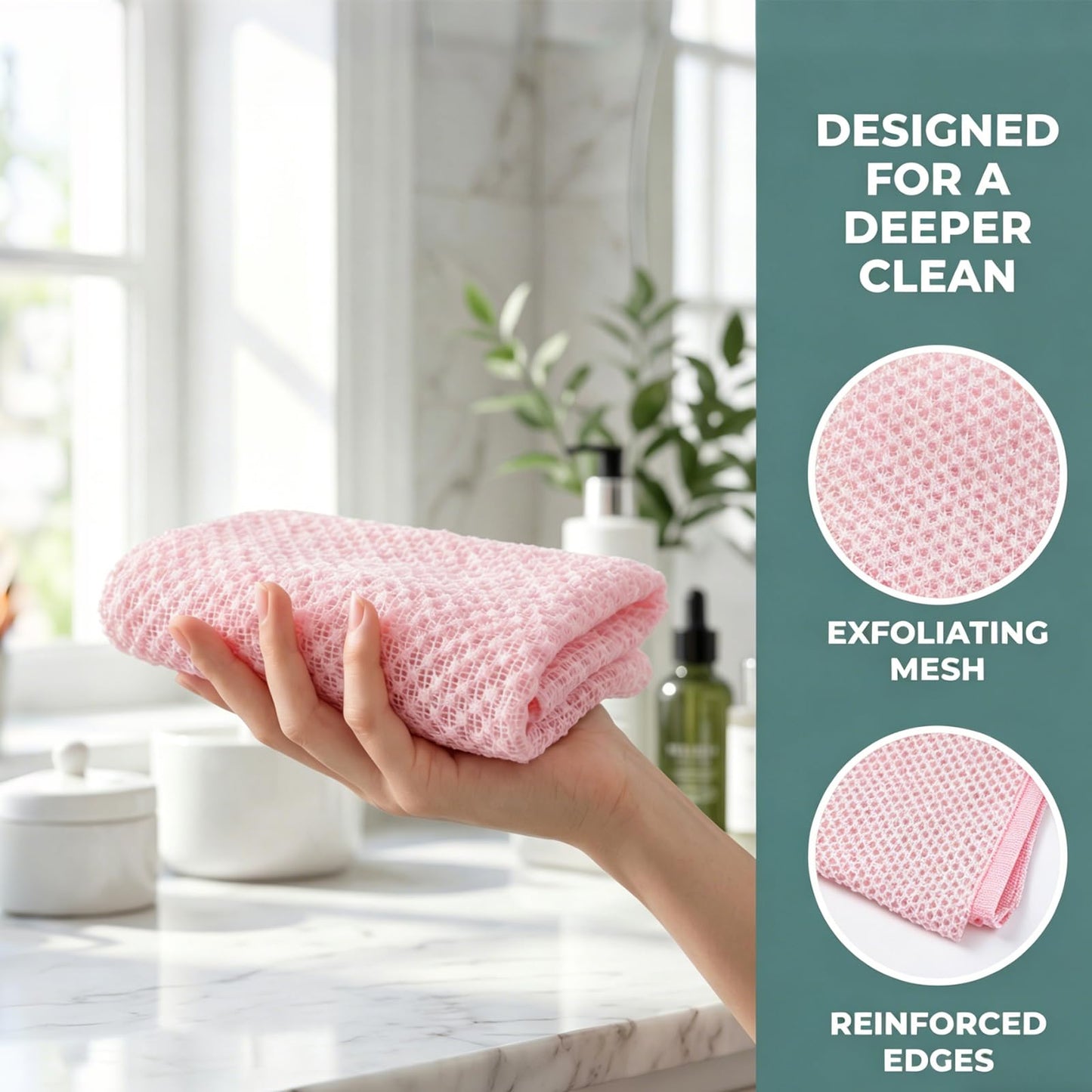 2 PC Alorin Silver Towel Exfoliating Shower Towel, Rip-Resistant Washcloth for All Skin Types, Pink and Black Beauty and Personal Care Alorin Skin