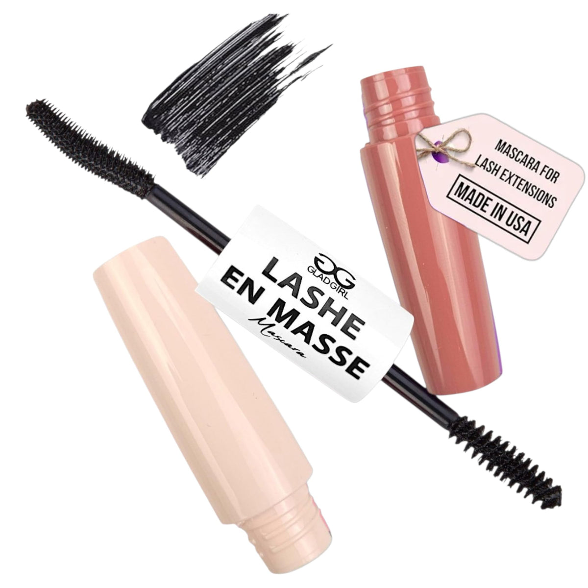 GladGirl | Lashe EnMasse Mascara for Eyelash Extensions | Oil Free Mascara with Dual-Brush Wand | Made in the USA | Vegan & Hypoallergenic