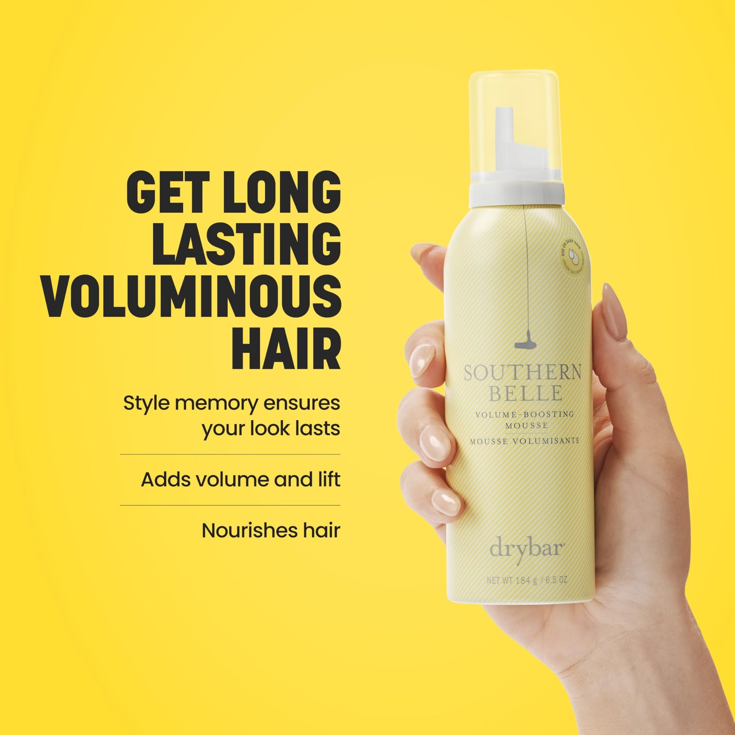 Drybar Southern Belle Volume - Boosting Mousse - Full Size| Prevents Frizz & Damage, Smoothes Hair, and Provides Shine for Long-Lasting Body & Style Beauty & Personal Care Drybar