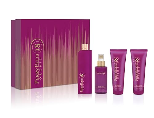 Perry Ellis 18 Orchid 4-Piece Gift Set - Perfume Gift Sets for Women, EDP, Luxury Women's Self Care Kit with Eau de Parfum, Body Mist, Shower Gel Beauty & Personal Care Perry Ellis
