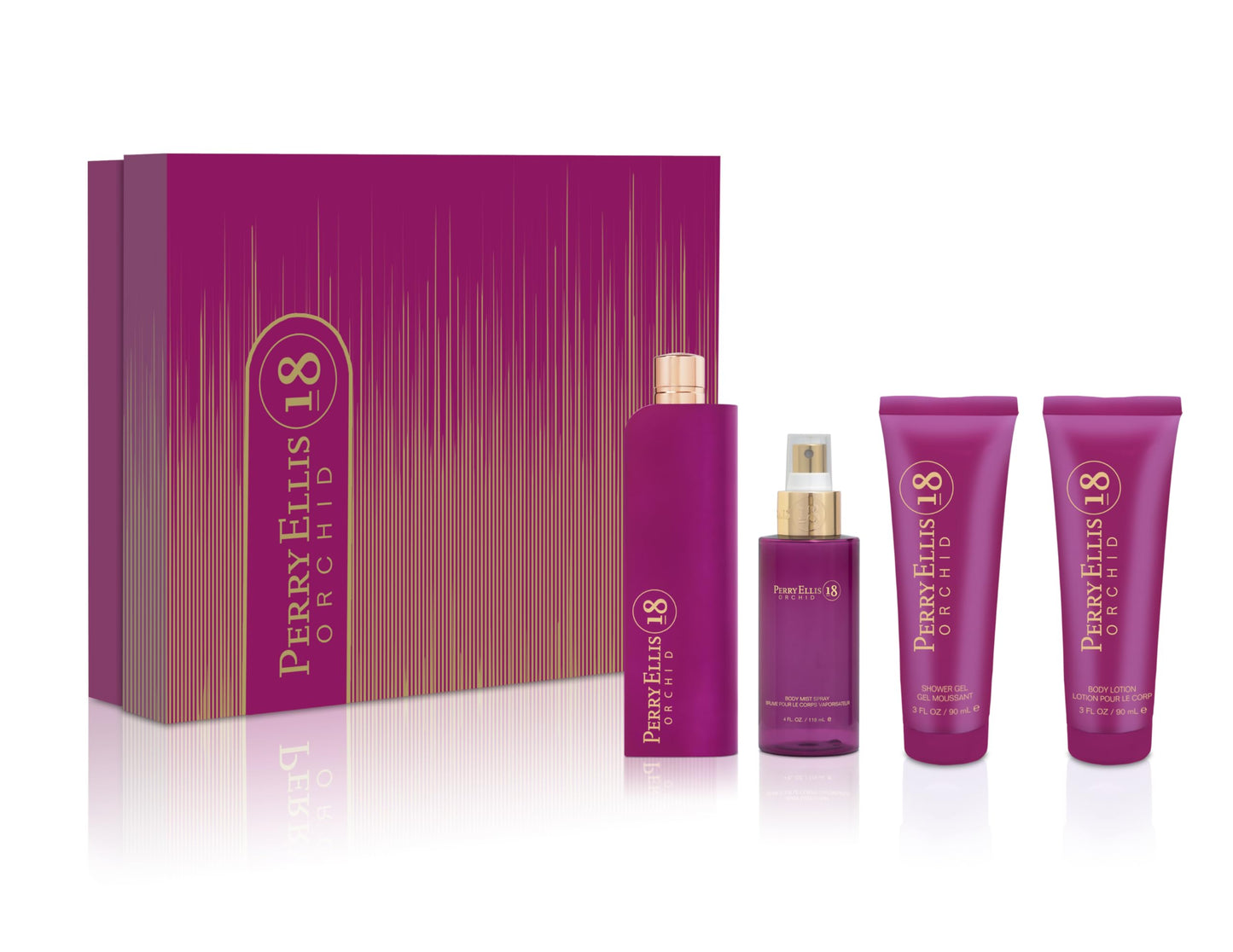 Perry Ellis 18 Orchid 4-Piece Gift Set - Perfume Gift Sets for Women, EDP, Luxury Women's Self Care Kit with Eau de Parfum, Body Mist, Shower Gel Beauty & Personal Care Perry Ellis