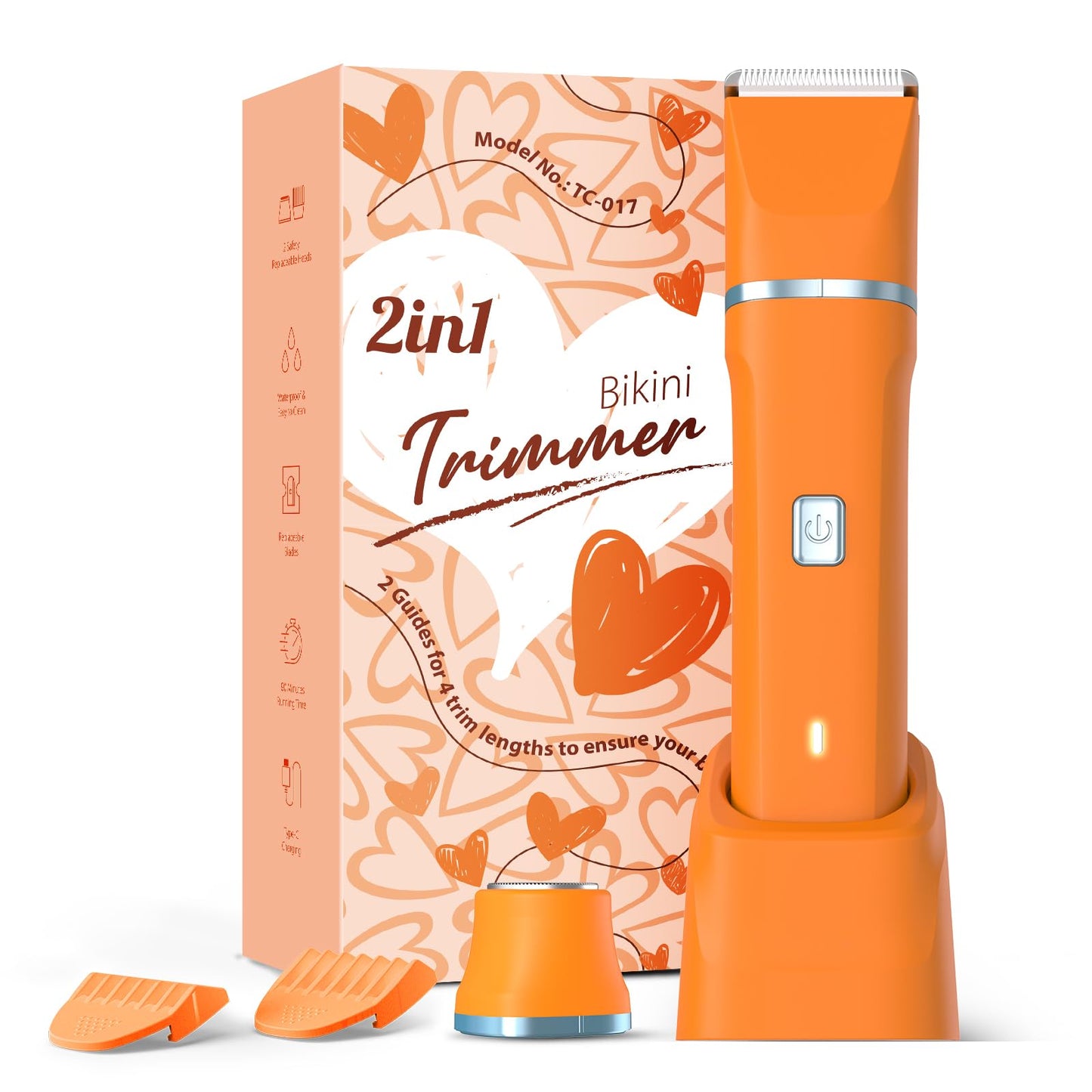 Facial Hair Removal for Women - Waterproof 2 in 1 Rechargeable Eyebrow and Bikini Trimmer for Women, Painless Electric Razor/Shaver for Lip, Arms Beauty and Personal Care Risina