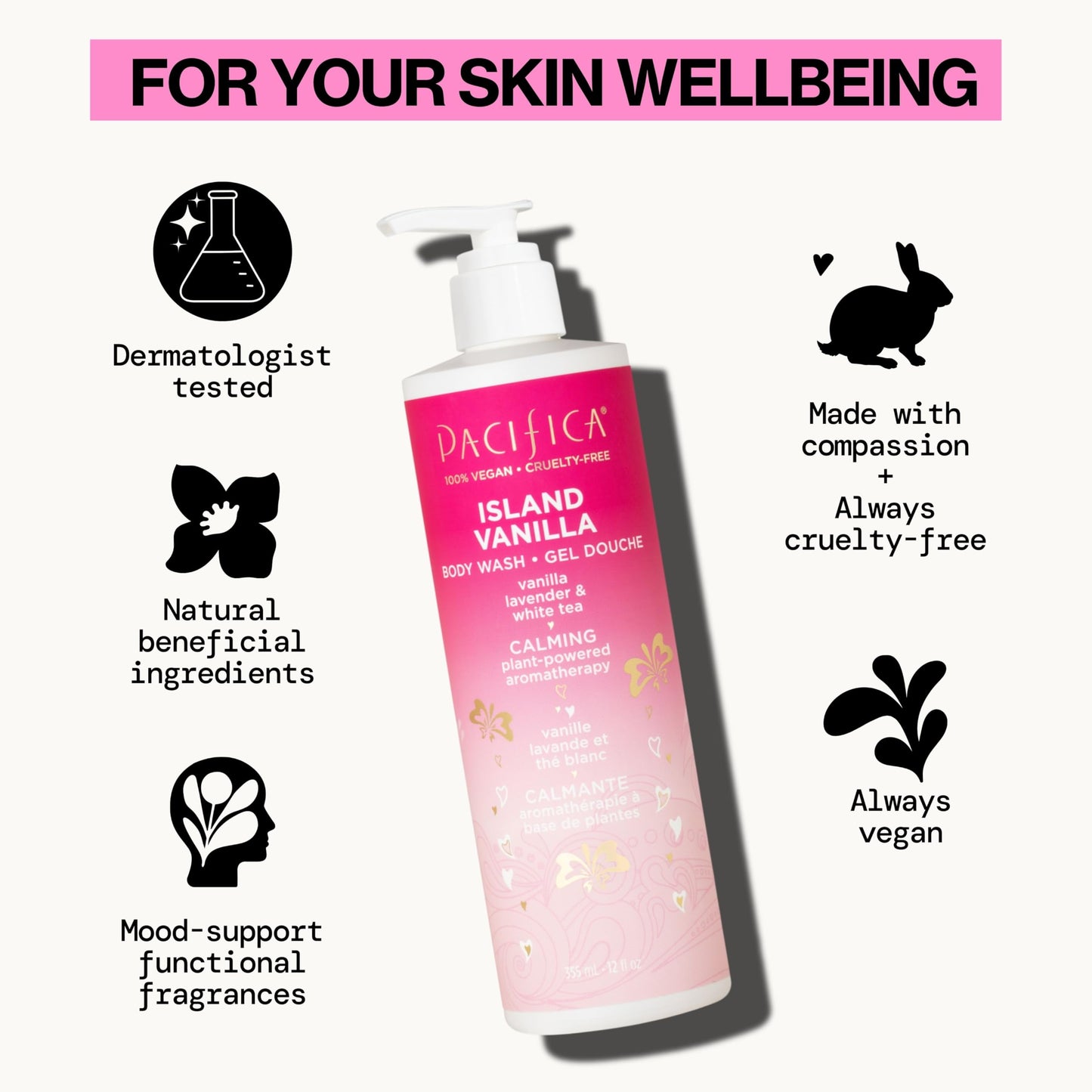 Pacifica Island Vanilla Body Wash Aloe + Hyaluronic Acid, Daily Cleansing, Bath & Shower Gel, Essential Oils, Clean, Vegan + Cruelty & Paraben Free Beauty & Personal Care Pacifica