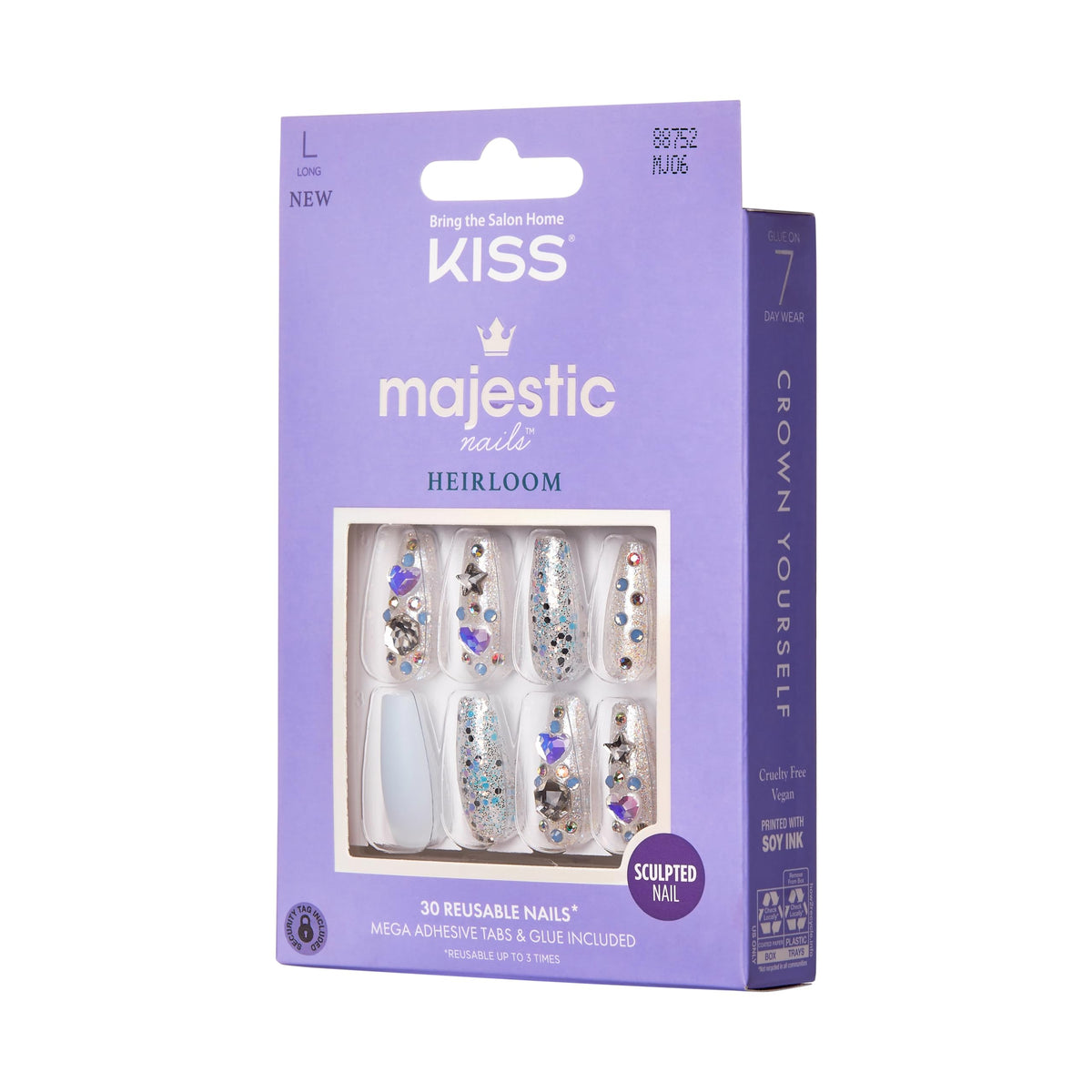 KISS Majestic Press On Nails, Nail glue included, 'Your Grace', Light Blue, Long Size, Coffin Shape, Includes 30 Nails, 2g glue, 2 Prep Pads, 2 of 24