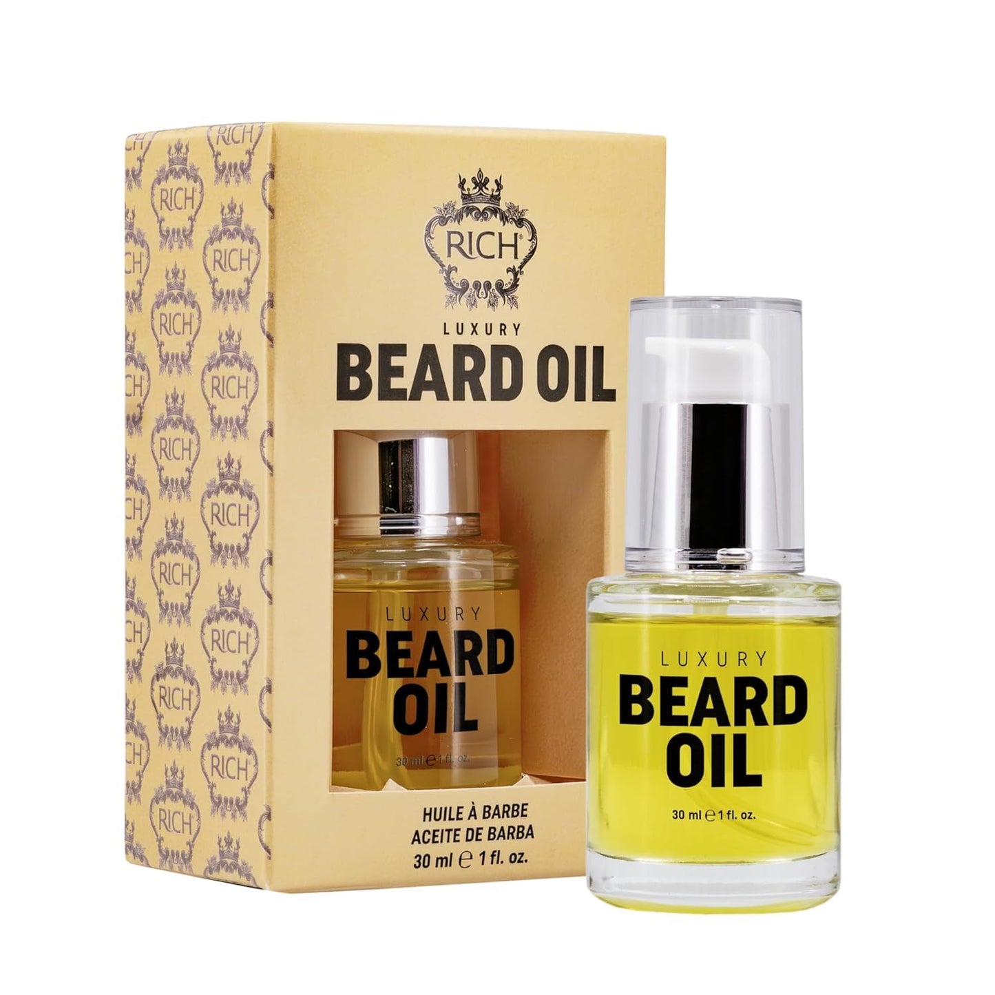 RICH Luxury Beard Oil for Men, Deep Conditioning and Softening, Soothes Beard Itch and Flakes, Lightweight and Fast Absorbing, Paraben-Free, Clean Beauty and Personal Care RICH