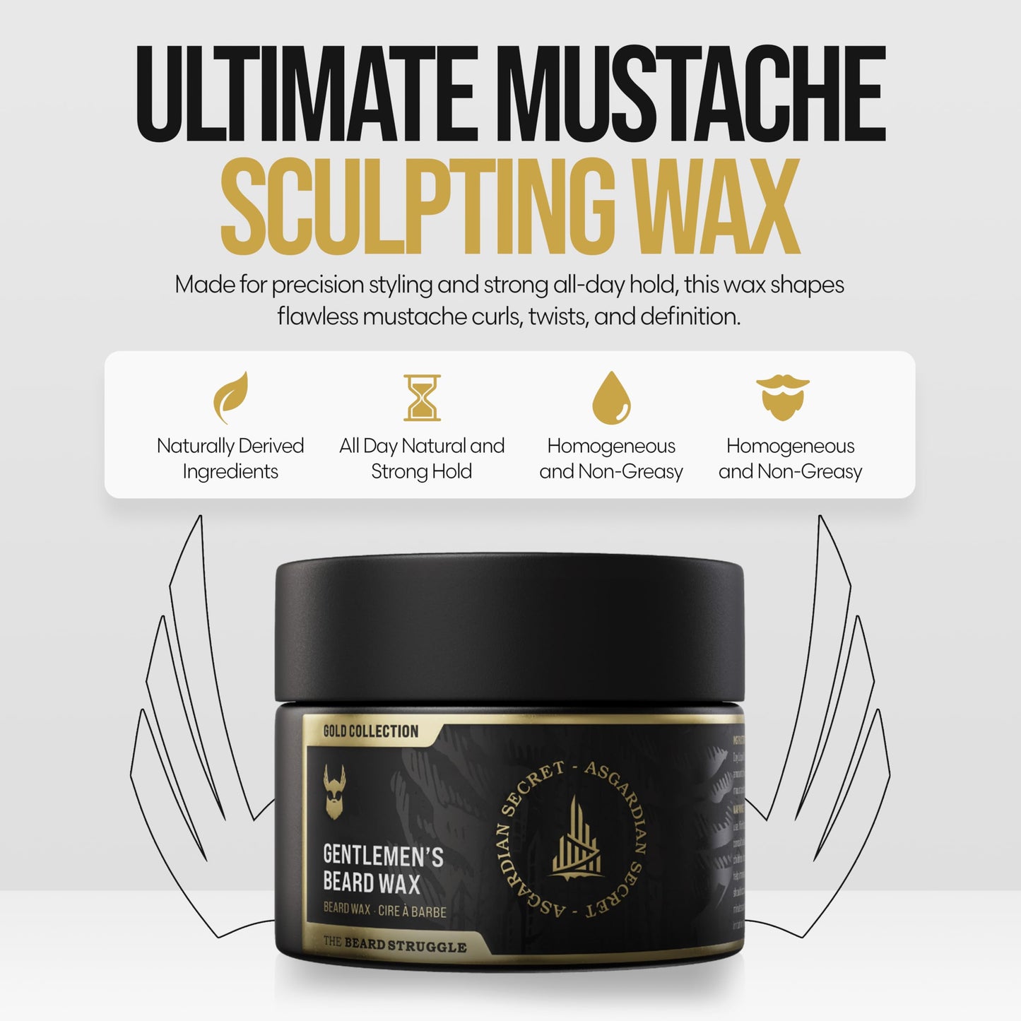 Gentlemen's Beard & Mustache Wax for Men by Beard Struggle - Viking Beard Wax Helps to Tame Style & Groom - Gold Collection - Asgardian Secret Beauty and Personal Care The Beard Struggle
