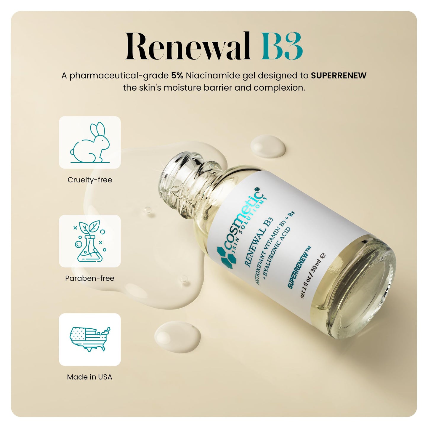 Renewal B3 Serum - 5% Niacinamide with Hyaluronic Acid & Vitamin B5 - Hydrating Face Serum for Dry & Dehydrated Skin - Improves the Look of Fine Beauty & Personal Care Cosmetic Skin Solutions