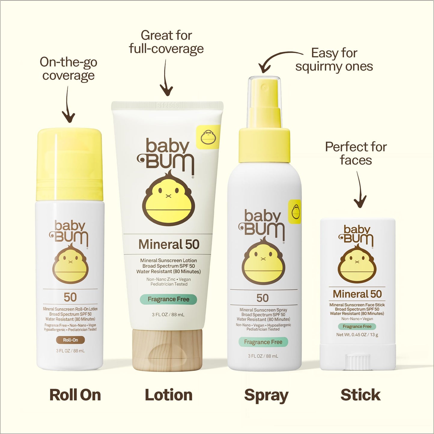 Sun Bum Baby Bum Mineral SPF 50 Roll-On Sunscreen - Vegan and Hawaii 104 Act Compliant (Without Octinoxate & Oxybenzone) - Broad Spectrum Moisturizing Beauty and Personal Care Sun Bum