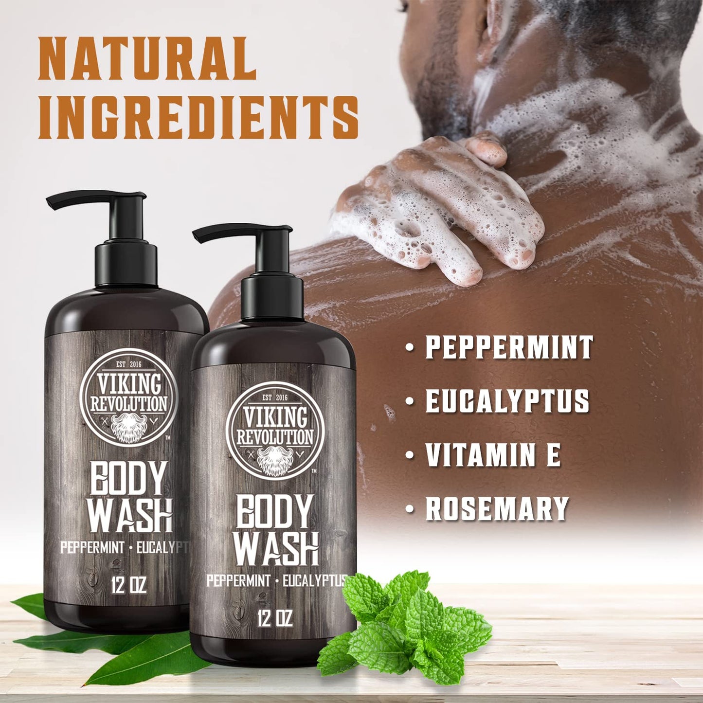 Viking Revolution Men's Body Wash - Eucalyptus Peppermint Body Wash for Men - Mens Natural Body Wash with Vitamin E and Rosemary Oil - Mens Shower Gel Beauty & Personal Care Viking Revolution