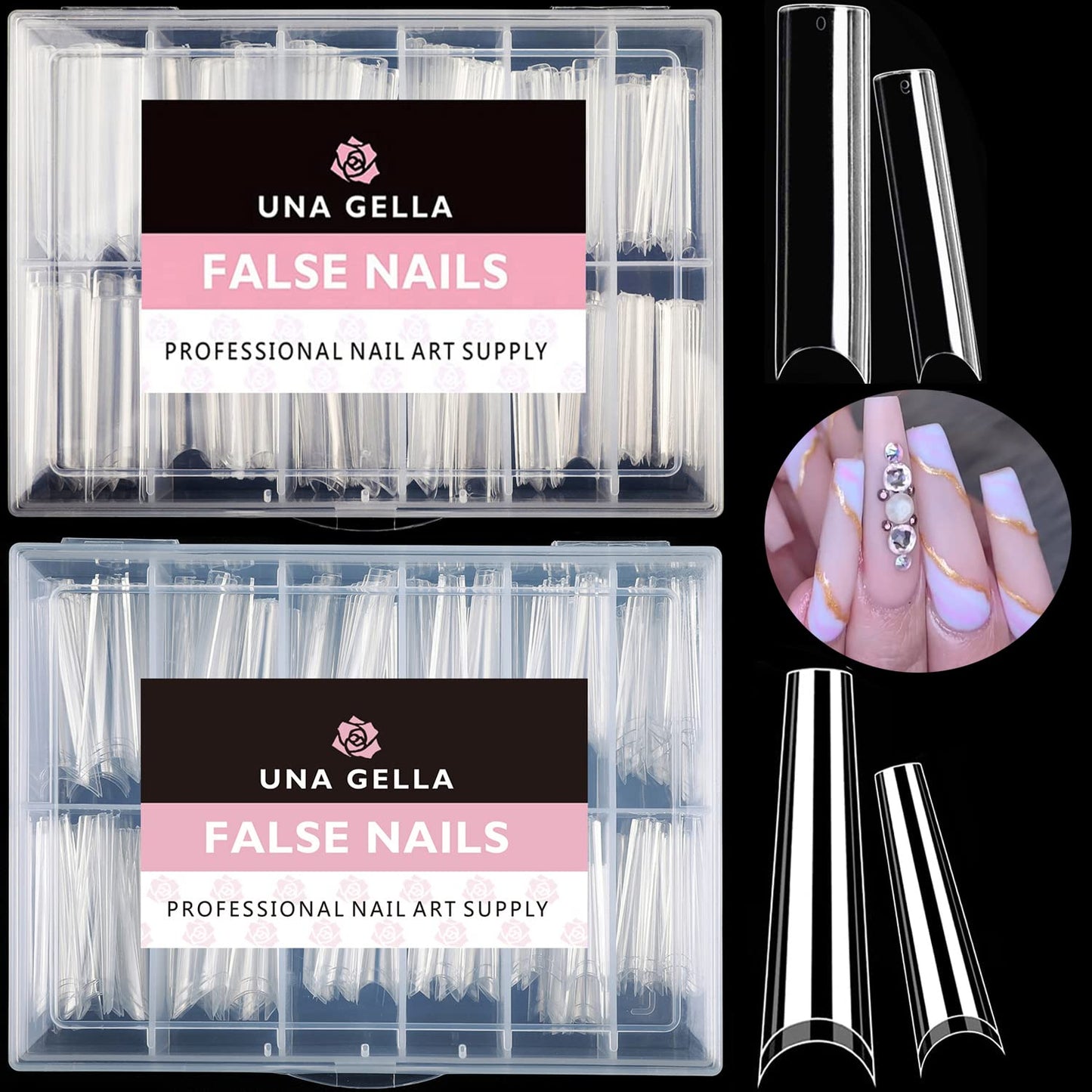 UNA GELLA Soft Gel Nail Tips XXL 432pcs Square Coffin No C Curve Clear Tapered Straight Nail Tips 2 Style For Salon Home DIY Beauty & Personal Care UNA GELLA