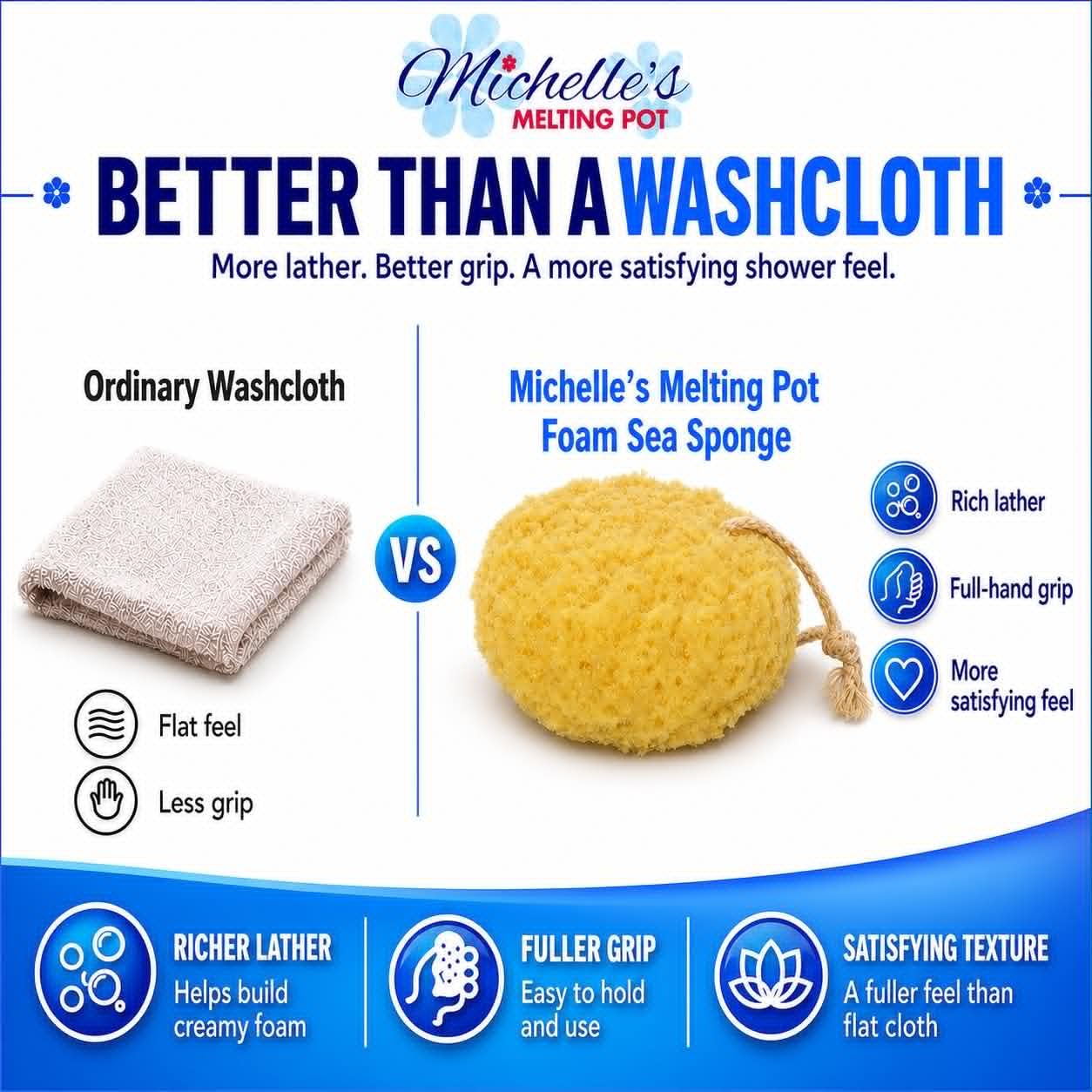 Michelle's Melting Pot Exfoliating Foam Sea Sponge, Natural Feel, Shower Loofah, Bath Sponge, Rich Lather (Set of 3) Beauty and Personal Care Michelle's Melting Pot
