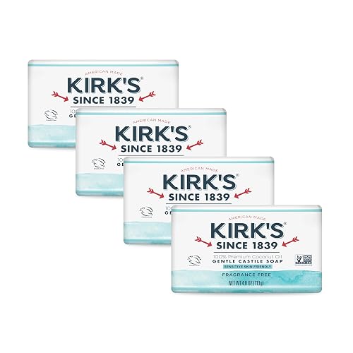 Castile Bar Soap by Kirk’s | Clean Soap for Men, Women & Children | Premium Coconut Oil | Sensitive Skin Formula, Vegan | Fragrance-Free/Unscented | Beauty & Personal Care Kirk's