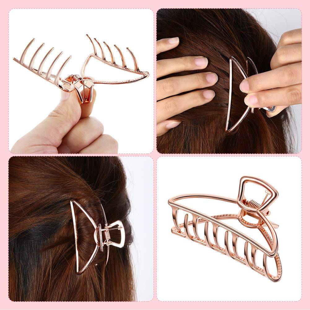Emoly 3 Pack Large Metal Claw Clips Hollow Non-slip Hair Catch Jaw Clamp for Women Girls Hair Barrette for Fixing Hair (Silver&Gold&Rose Gold) Beauty & Personal Care Emoly