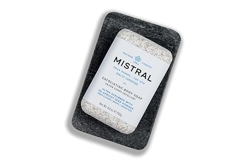 Mistral Exfoliating Bar Soap for Men - 8.8 oz | Luxury French Scrub Bar with Apricot Seed Powder, Marine Minerals, Shea Butter, pH?Balanced Beauty & Personal Care Mistral