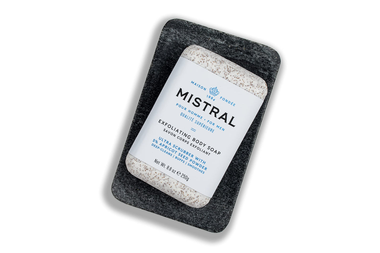 Mistral Exfoliating Bar Soap for Men - 8.8 oz | Luxury French Scrub Bar with Apricot Seed Powder, Marine Minerals, Shea Butter, pH?Balanced Beauty & Personal Care Mistral