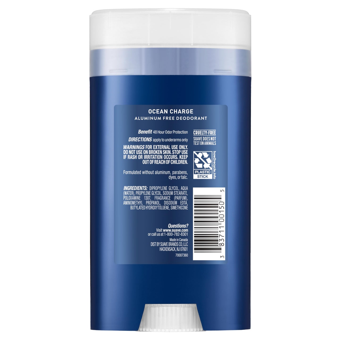 Suave Men Ocean Charge Antiperspirant Deodorant Stick, Aluminum Free, for 48hr odor & wetness protection, 2.7 oz Beauty and Personal Care Suave