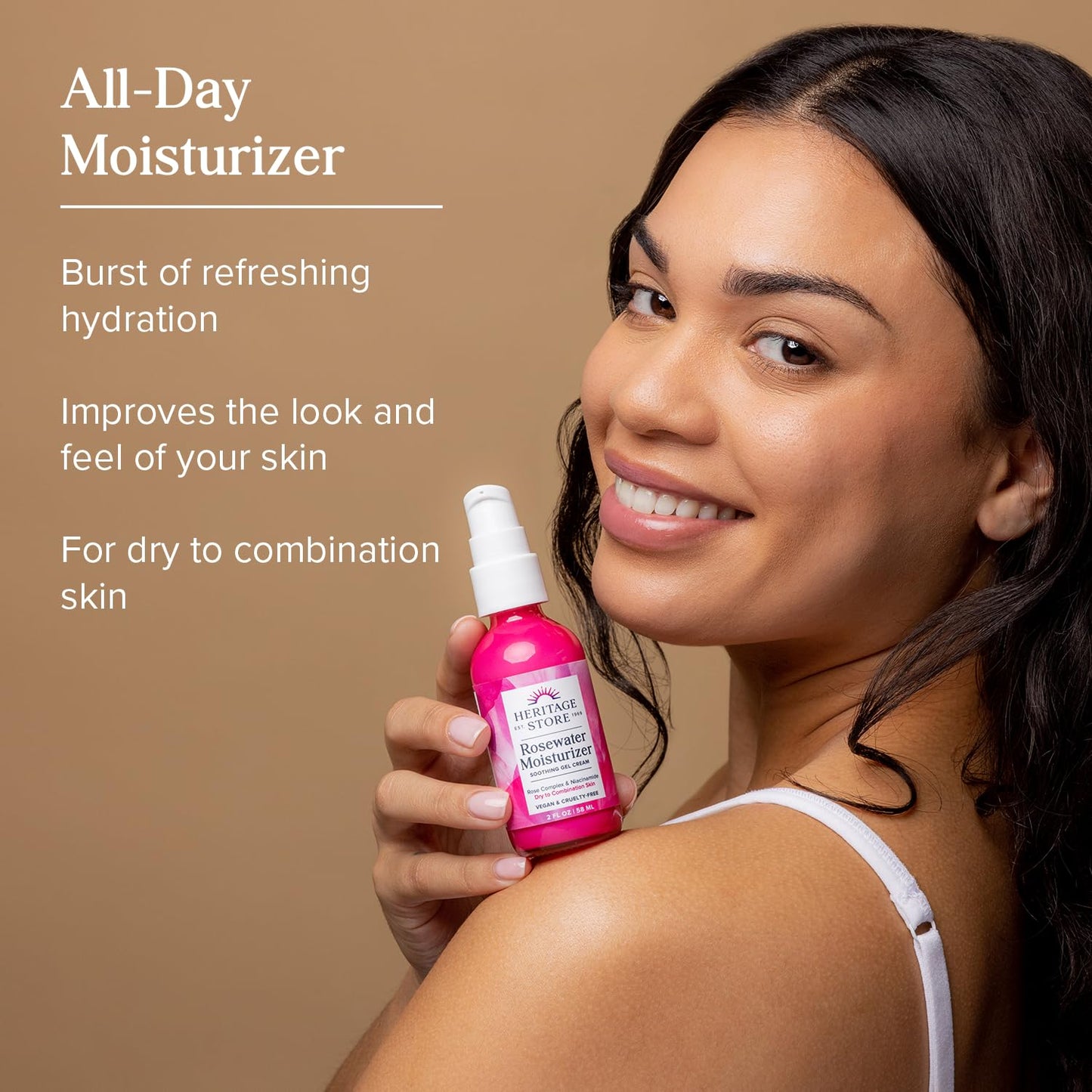 HERITAGE STORE Rosewater Face Moisturizer - Soothing Gel Moisturizer with Rose Complex, Niacinamide and Hyaluronic Acid - Dry to Combination Skin Care Beauty & Personal Care HERITAGE STORE