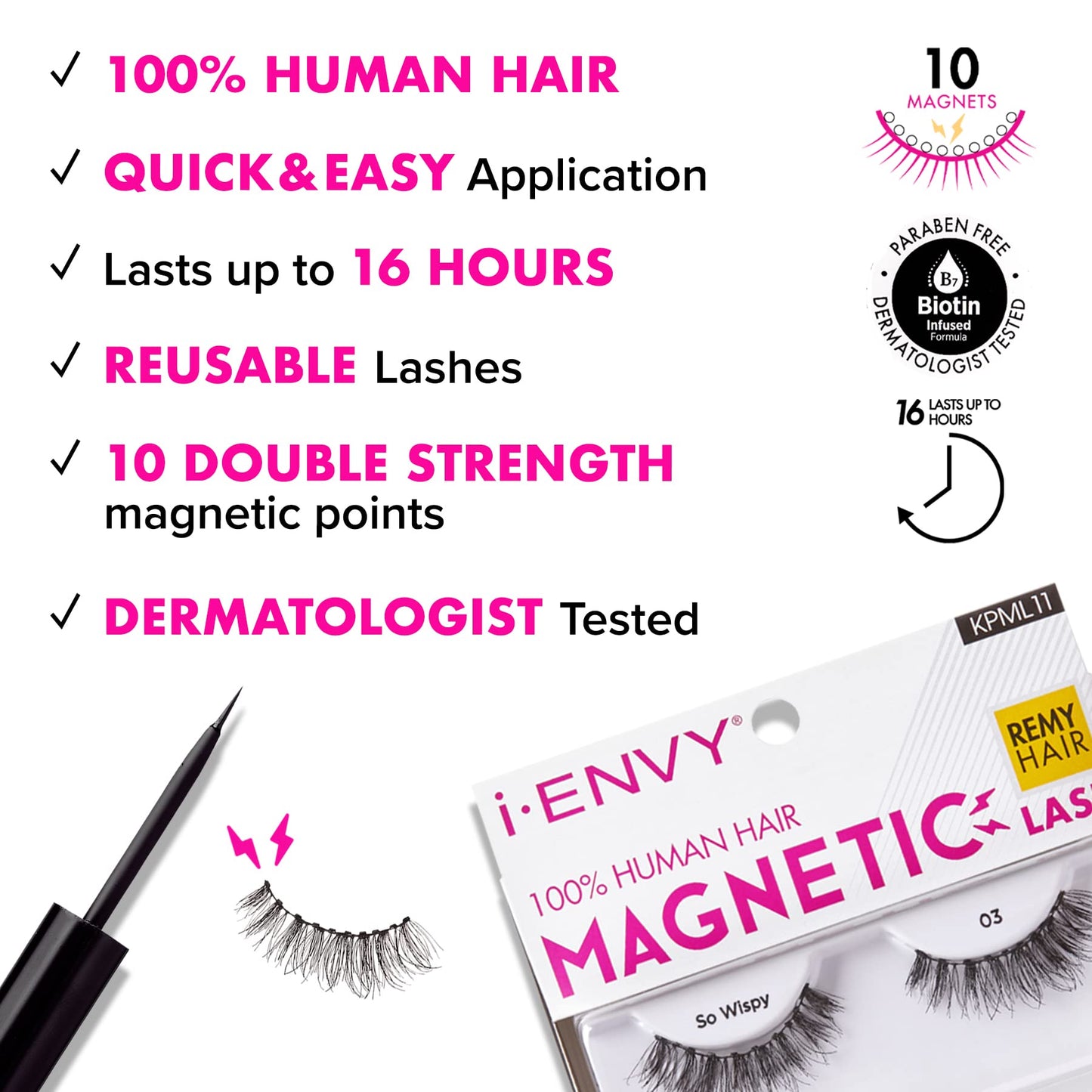 i•ENVY Magnetic Human Hair Lashes Double Strength Reusable Lashes Easy To Apply, Everyday Wearable False Eyelashes Beauty & Personal Care i•ENVY