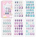 Laza 120pcs Children Nails Press On Pre-glue Full Cover Nail Tips Kit Glitter Gradient Color Rainbow Short Artificial False Nail Kits Lovely Christmas Beauty & Personal Care Laza