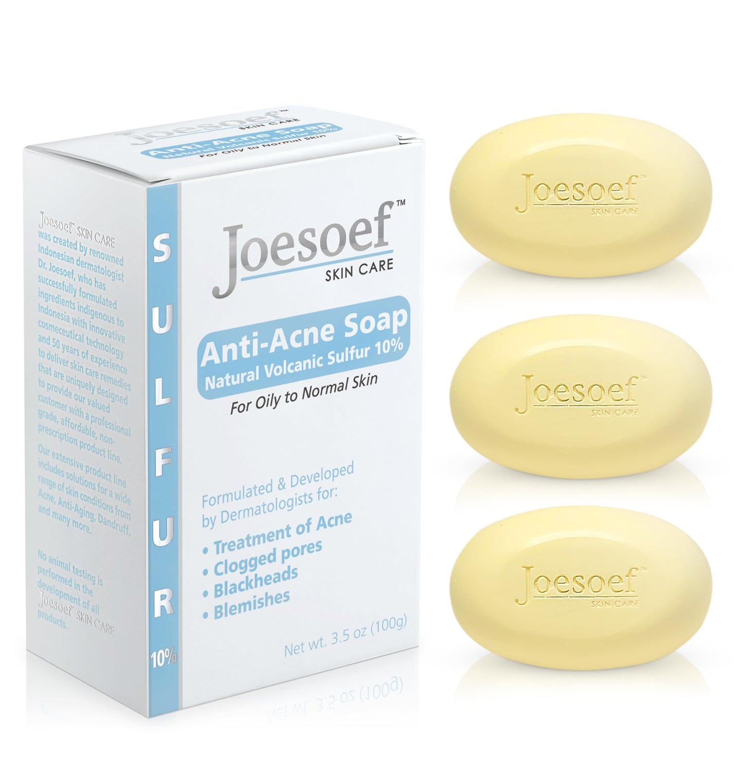Joesoef Anti-Acne Soap, Natural Volcanic Sulfur 10%, for Oily to Normal Skin, 3.5-Ounces (Pack of 3) Beauty and Personal Care JOESOEF SKIN CARE Default Title