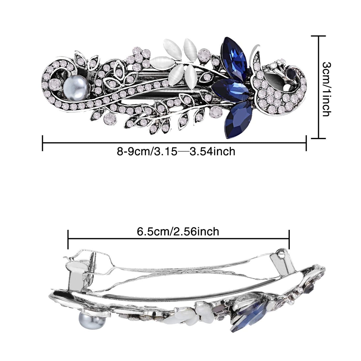 5 Pieces Crystal Rhinestones Hair Barrettes Large Flower Butterfly Pearl French Vintage Clip Wedding Navy Hair Jewelry for Thick long Hair Beauty & Personal Care Blulu