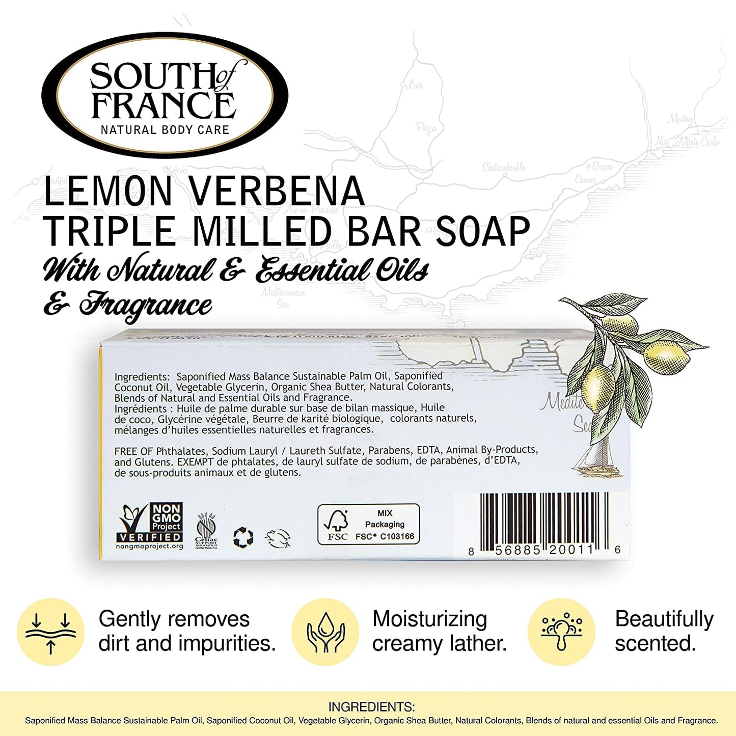 South of France Bar Soap - Lemon Verbena - Full Size - 6 oz Beauty & Personal Care South Of France