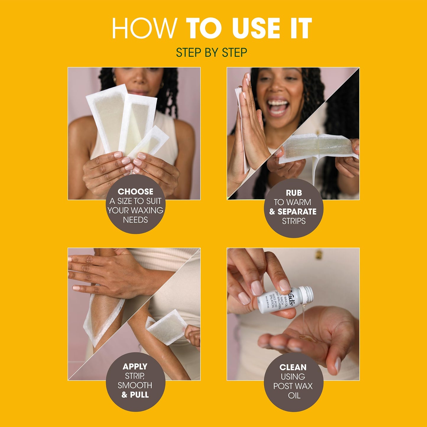 Nad's Wax Strips Kit Natural All Skin Types Wax Hair Removal For Women, 6 Face Wax Strips + 20 Body Wax Strips + 6 Bikini Wax Strips + Post Wax Oil Beauty and Personal Care Nad's
