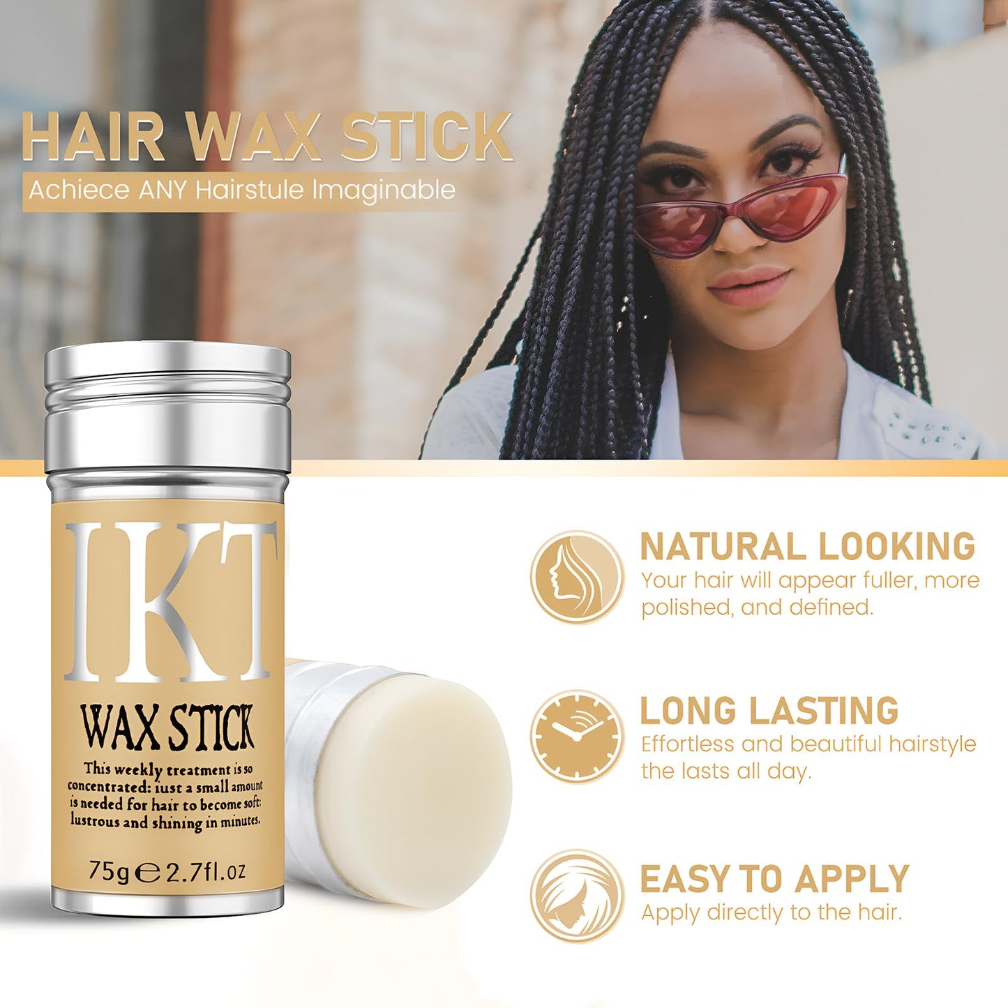 VOLLUCK Hair Wax Stick for Wigs, Edge Control Slick Stick Hair Pomade 2.7Oz Stick Non-greasy Styling Wax, Temporary Hair Styling Product for Edge Beauty & Personal Care VOLLUCK