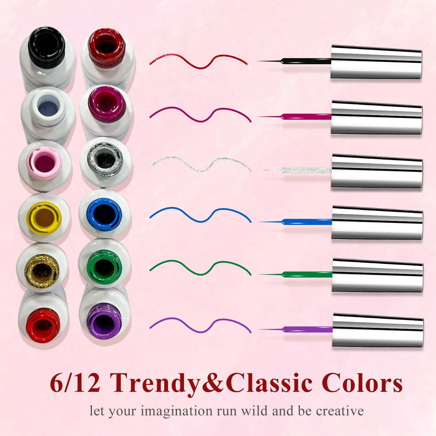 eodci Nail Art Gel Liner Set, 12 Colors Black Red Pink Yellow Green Glitter Fall Winter Gel Polish for Swirl French Tip Painting Designs Soak Off Beauty & Personal Care eodci